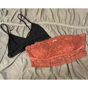 Brandy Melville Black and Orange Lace Bandeau Set